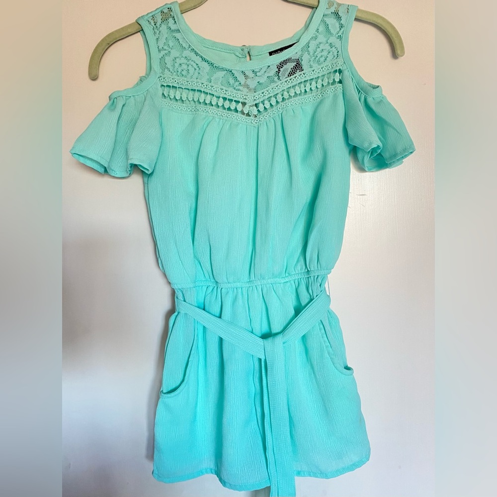 Girls Paper Doll Turquoise Romper Size 8